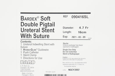 Bardex 090416SL Soft Double Pigtail Ureteral Stnt. with Stre. 4.7Fr x 16cm (x)
